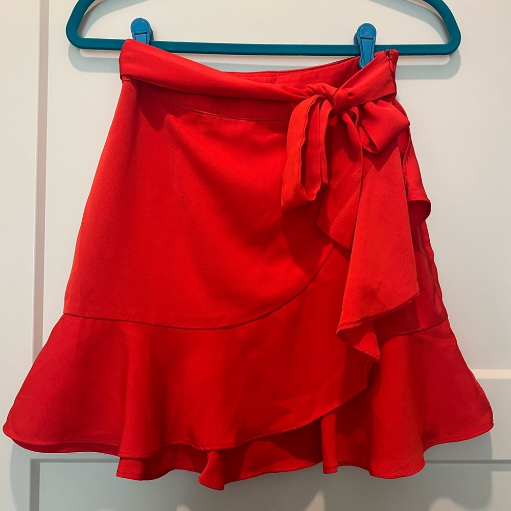 Superdown Red Ruffled Mini Wrap Skirt